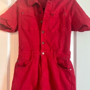 Red Button-Up Jumpsuit